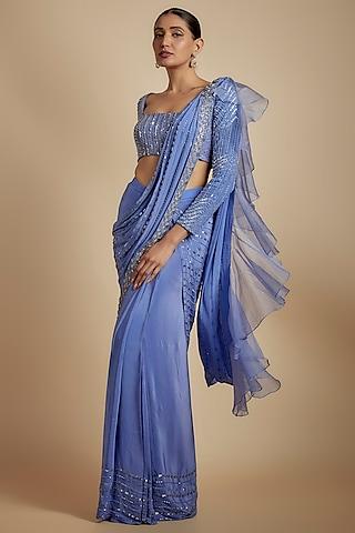 persian jewel crepe embellished ruffled draped saree set