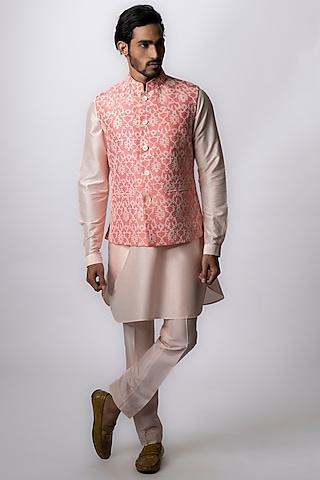 persian pink printed & embroidered bundi jacket