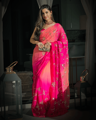 persian pink pure chiffon saree