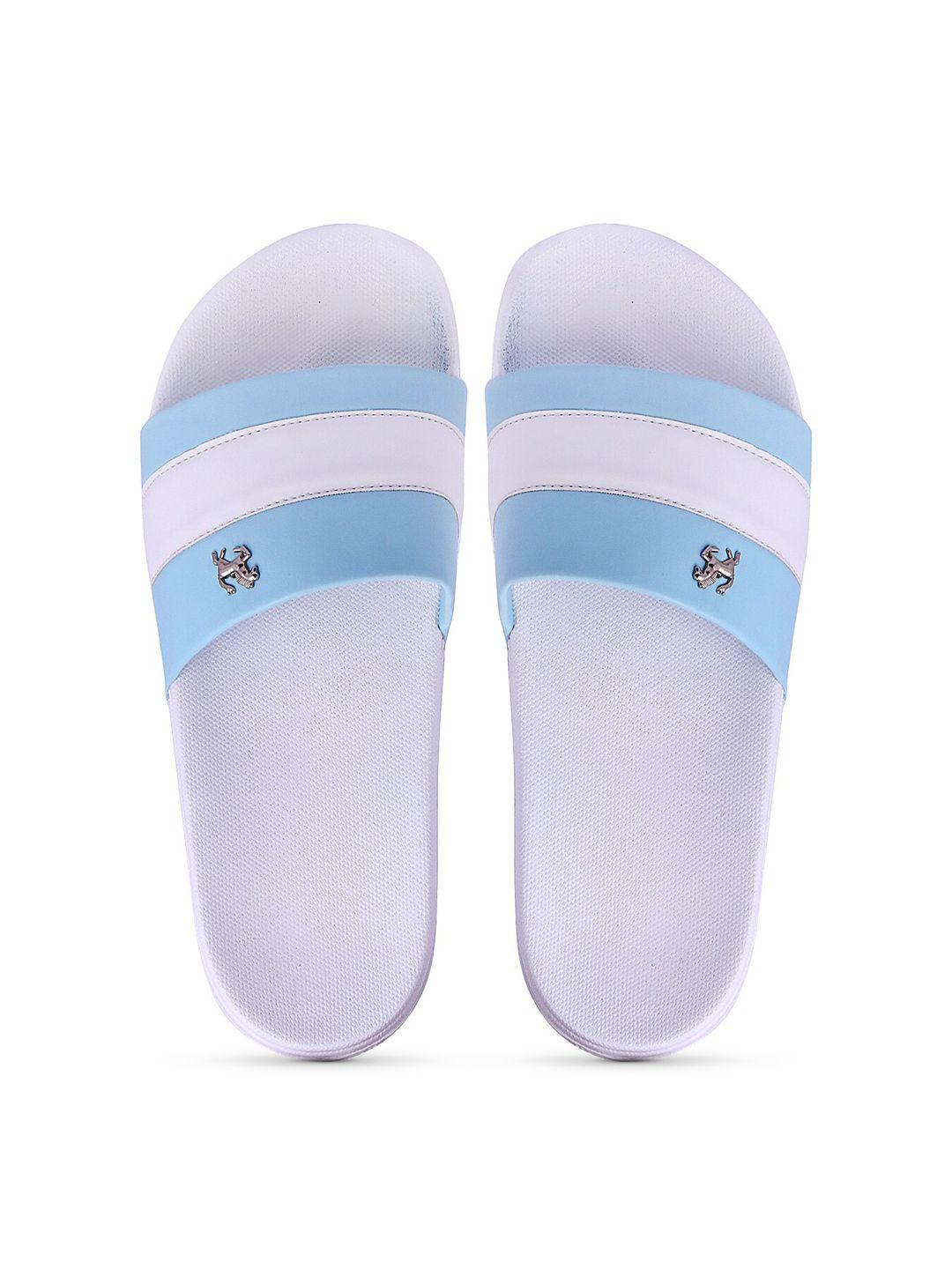 pery pao men turquoise blue & white striped rubber sliders