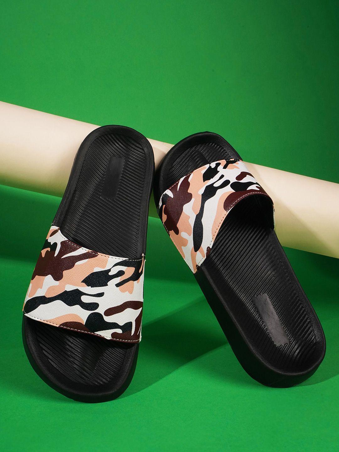 pery pao men brown & white printed sliders