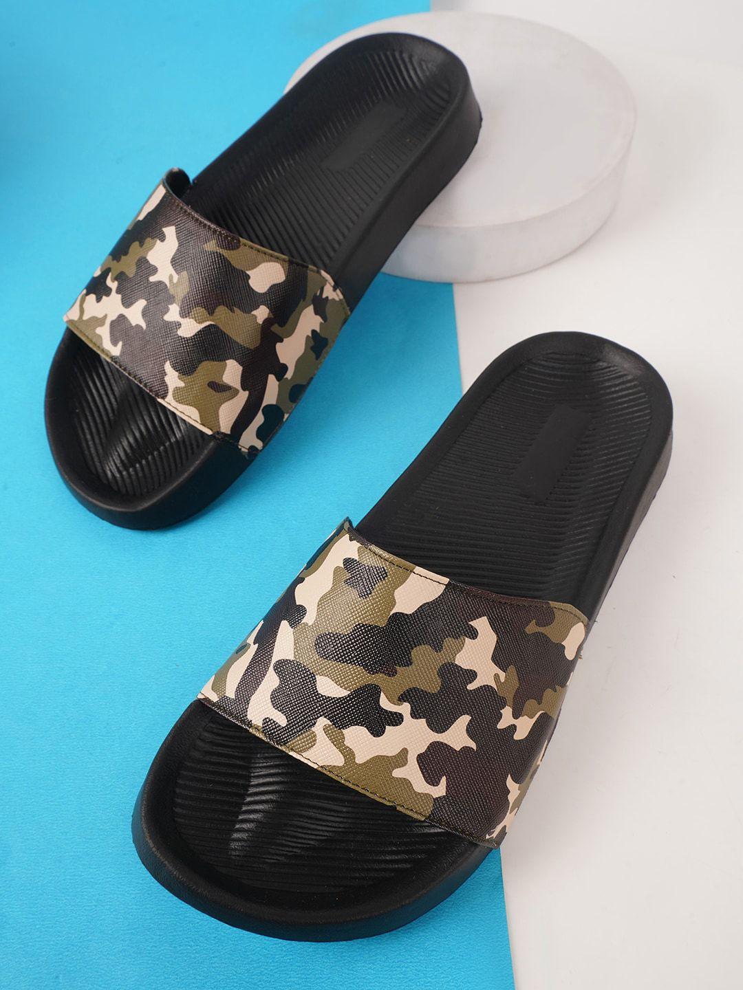 pery pao men green & cream-coloured printed sliders