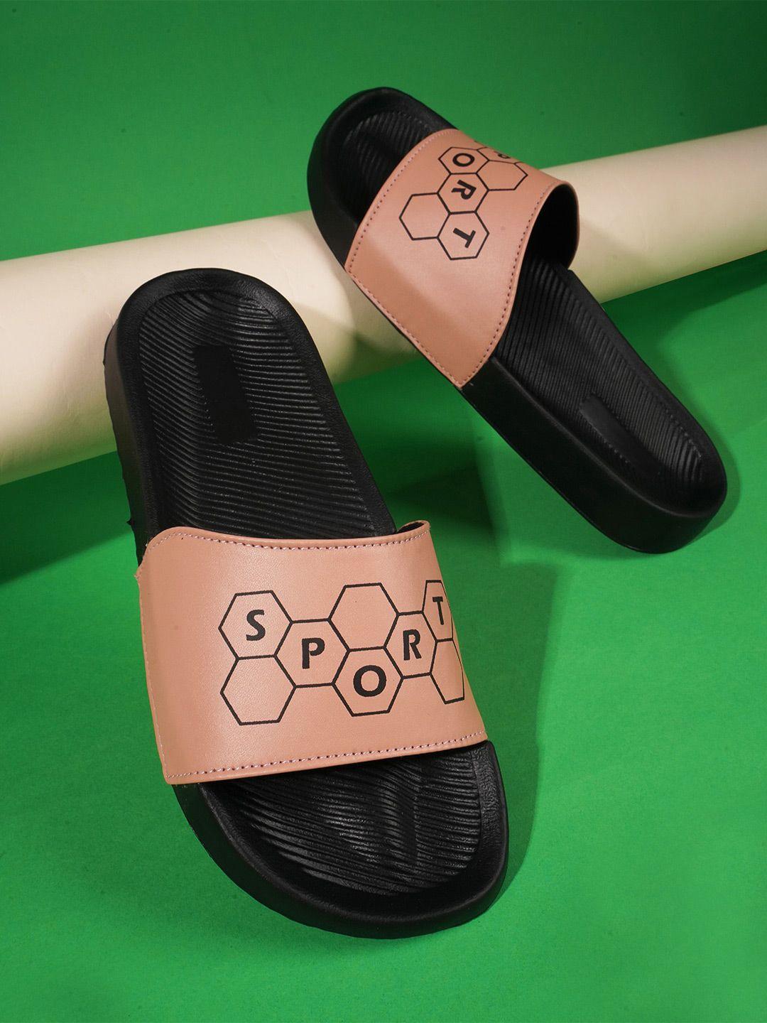 pery pao men peach-coloured & black printed sliders