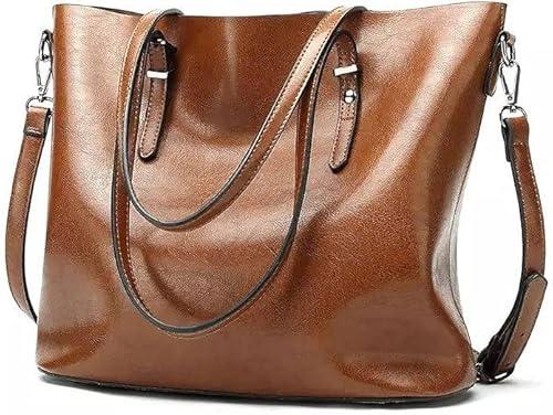 pesoma faux leather women handbags shoulder hobo bag purse with long strap(fits up to 12.9" tablet/15.6") purse (brown square)