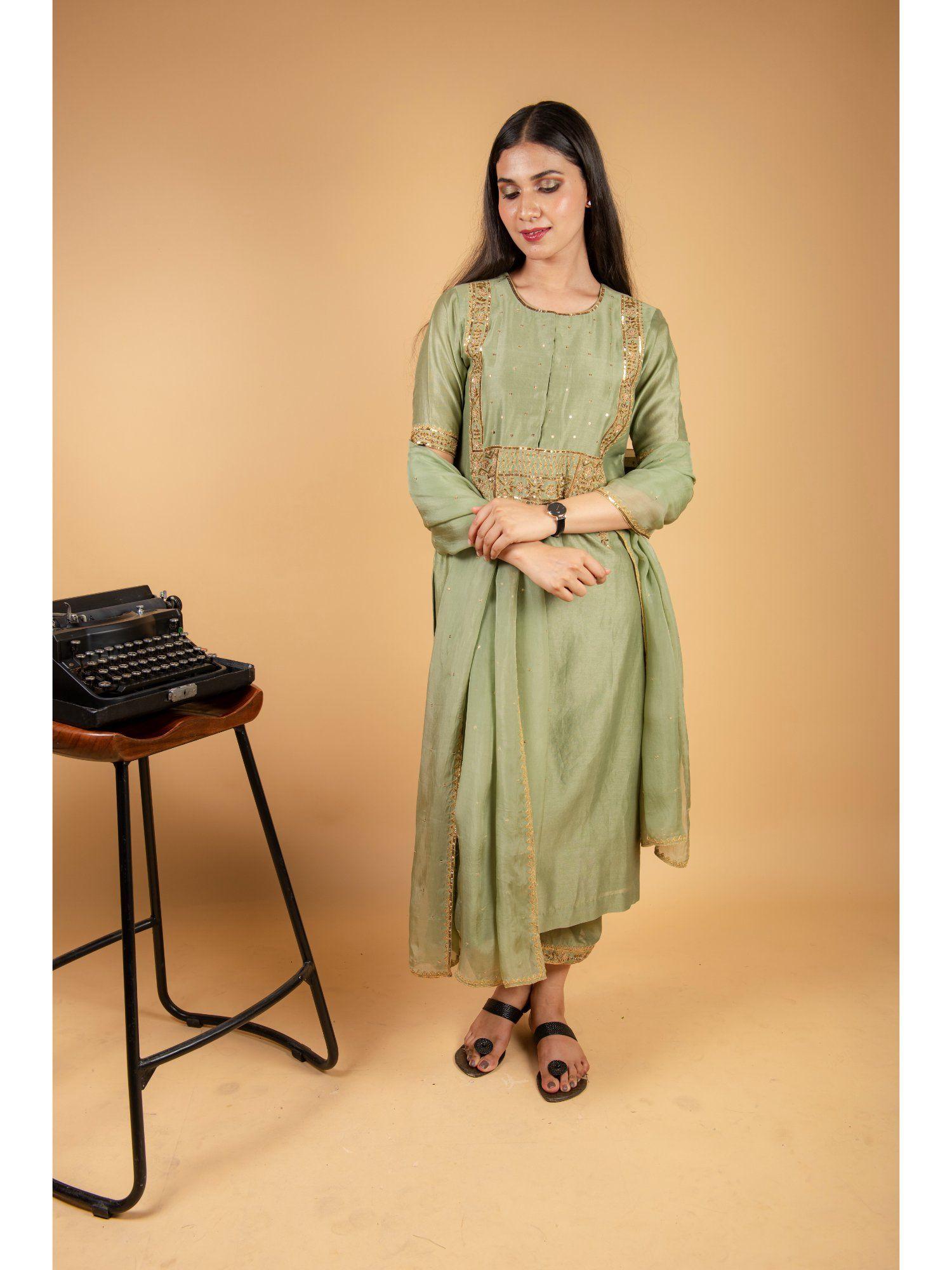 pestel green kurta (set of 3)