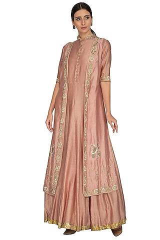 petal pink anarkali with embroidered jacket