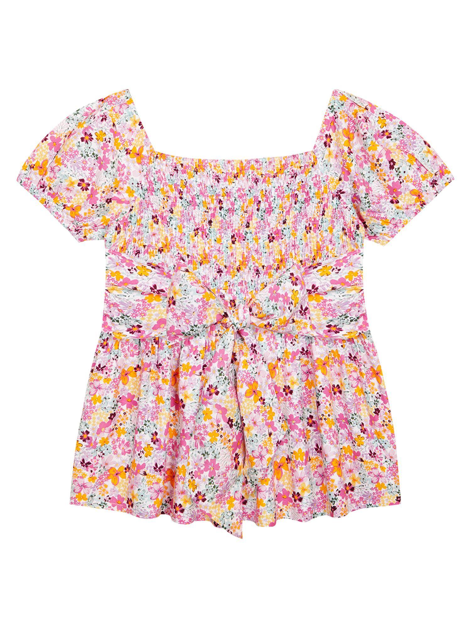 petals girls smocked printed top pink