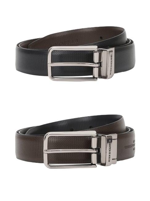 peter england black & brown textured reversible belt for men