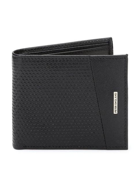 peter england black leather bi-fold wallet for men