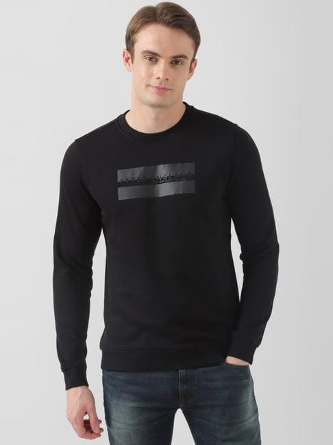 peter england black slim fit printed sweatshirt