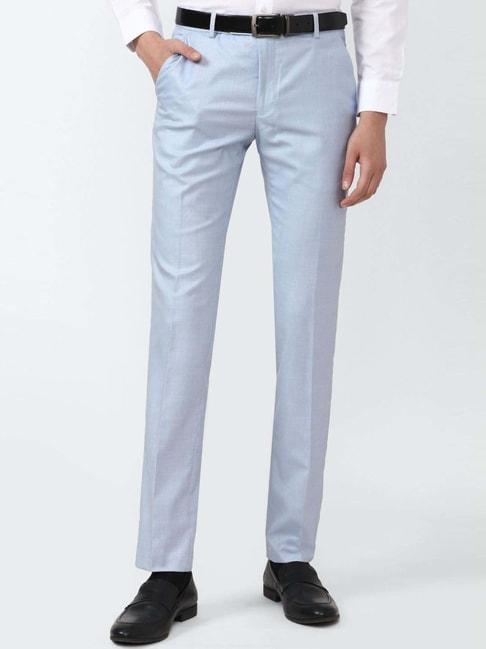 peter england blue slim fit texture trousers