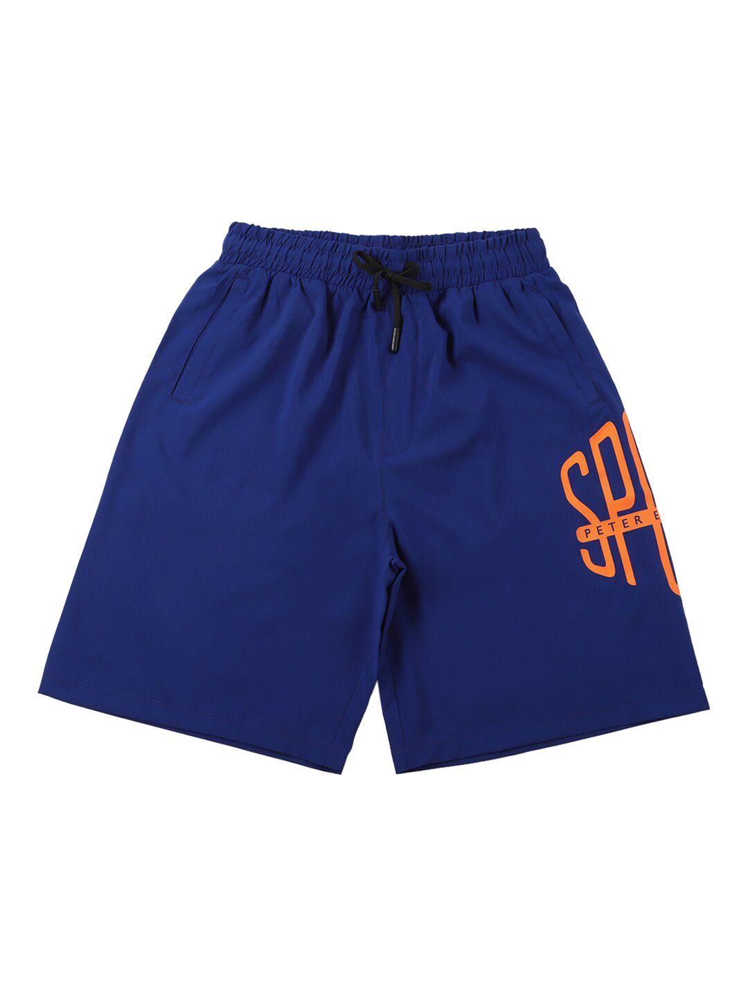 peter england boys blue typography cotton shorts