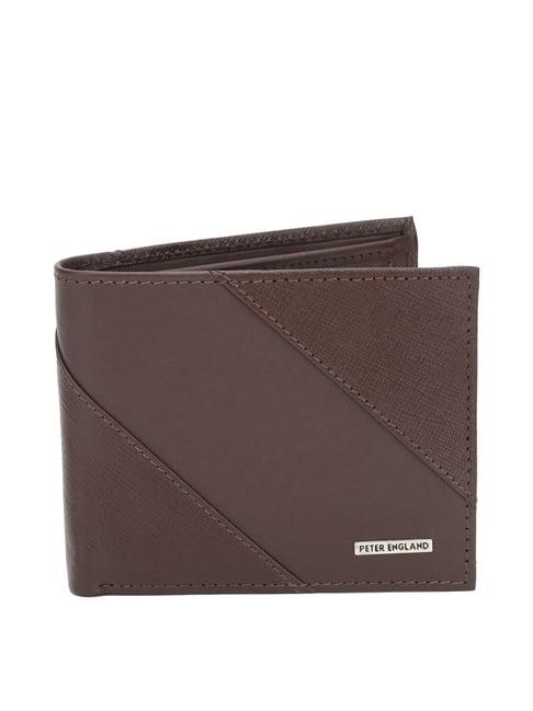 peter england brown formal leather bi-fold wallet for men