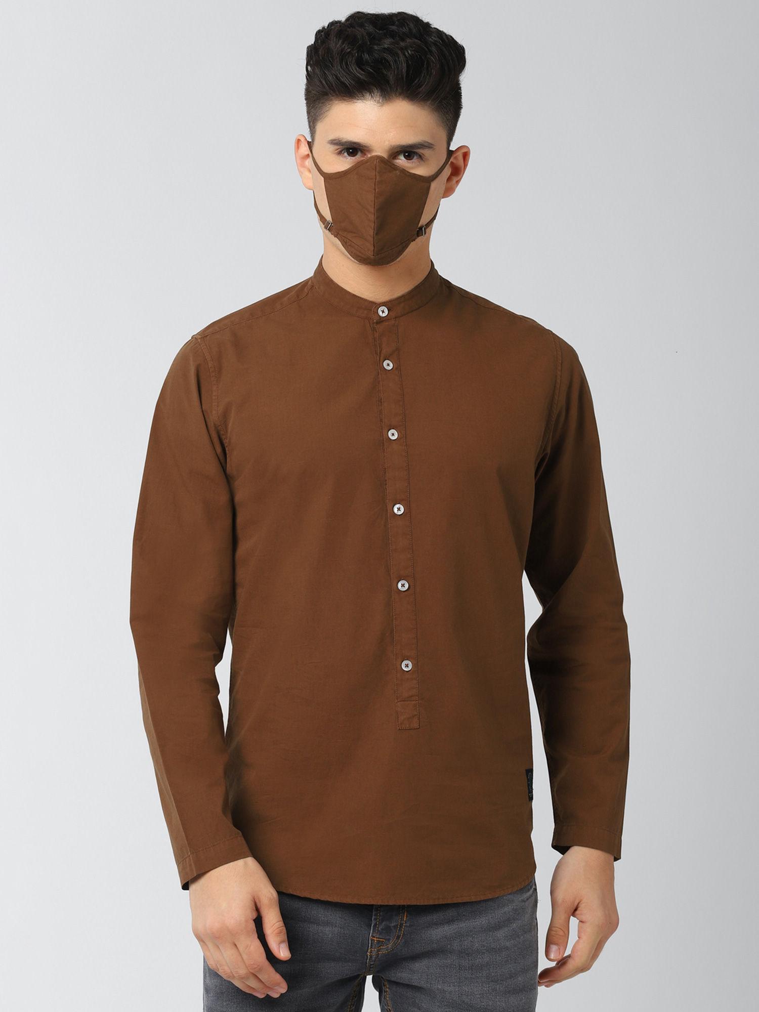peter england brown full sleeves casual shirt