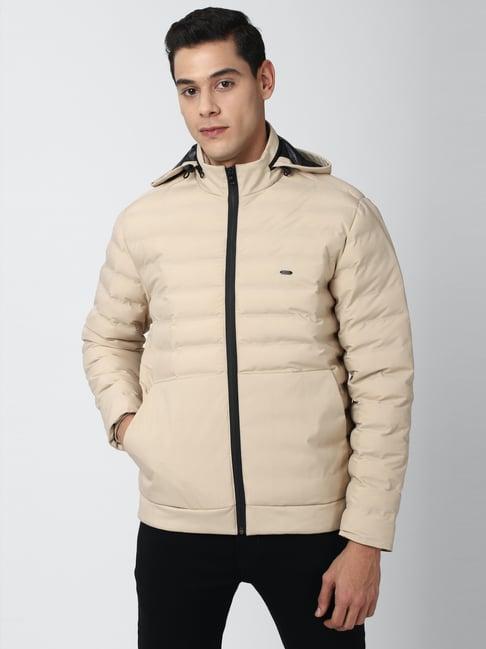 peter england casuals beige regular fit hooded jacket