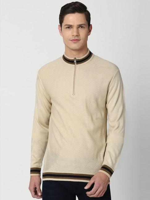 peter england casuals beige regular fit texture sweater