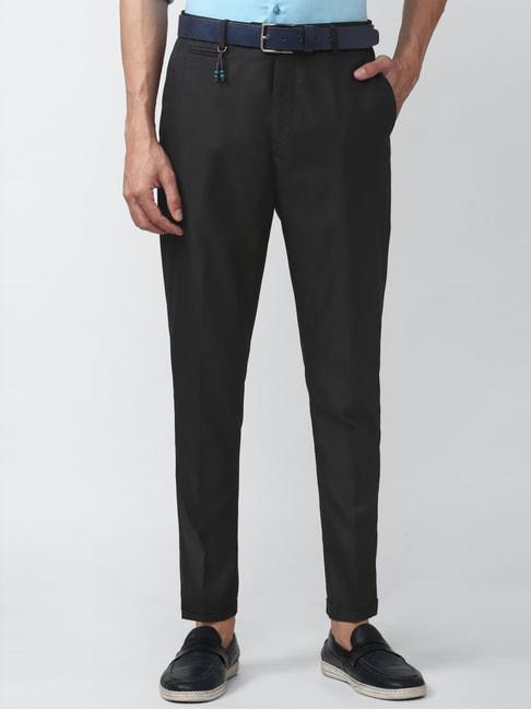 peter england casuals black regular fit trousers