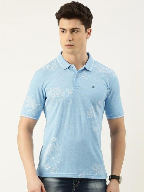 peter england casuals blue cotton regular fit printed polo t-shirt