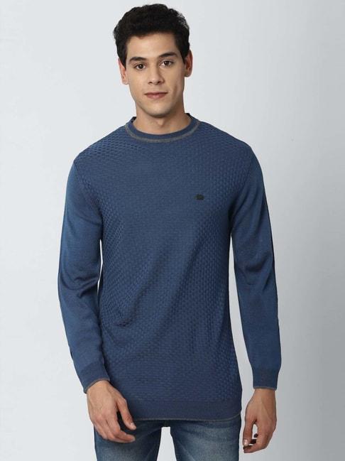 peter england casuals blue regular fit texture sweaters