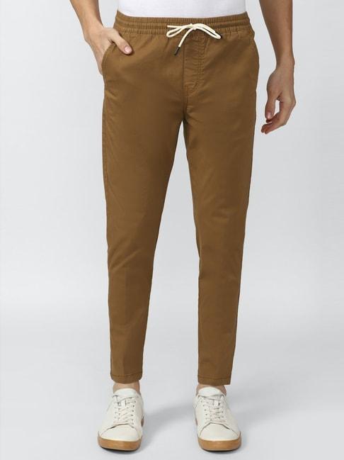 peter england casuals brown cotton regular fit joggers