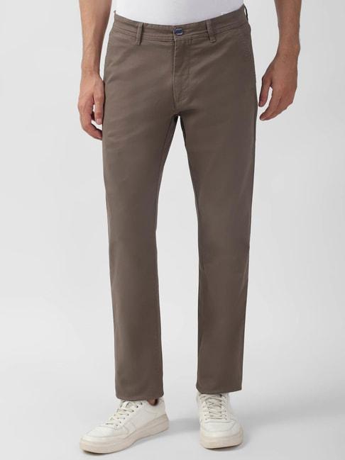 peter england casuals brown slim fit trousers