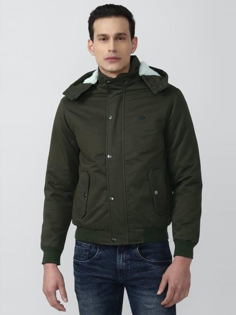 peter england casuals green regular fit hooded jacket