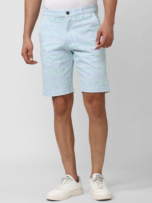 peter england casuals light blue regular fit printed shorts