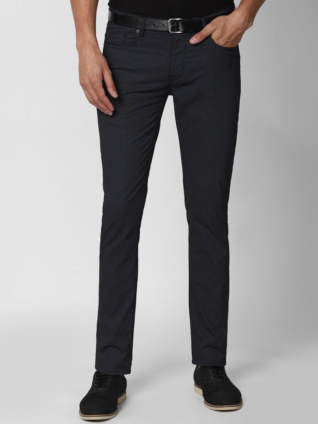 peter england casuals men black printed trousers