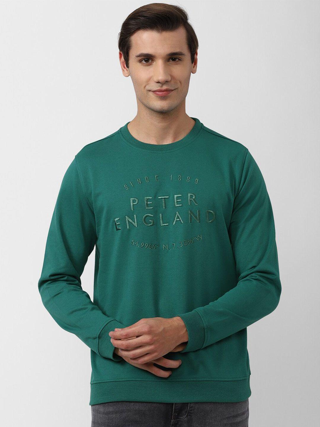 peter england casuals men green embroidered sweatshirt