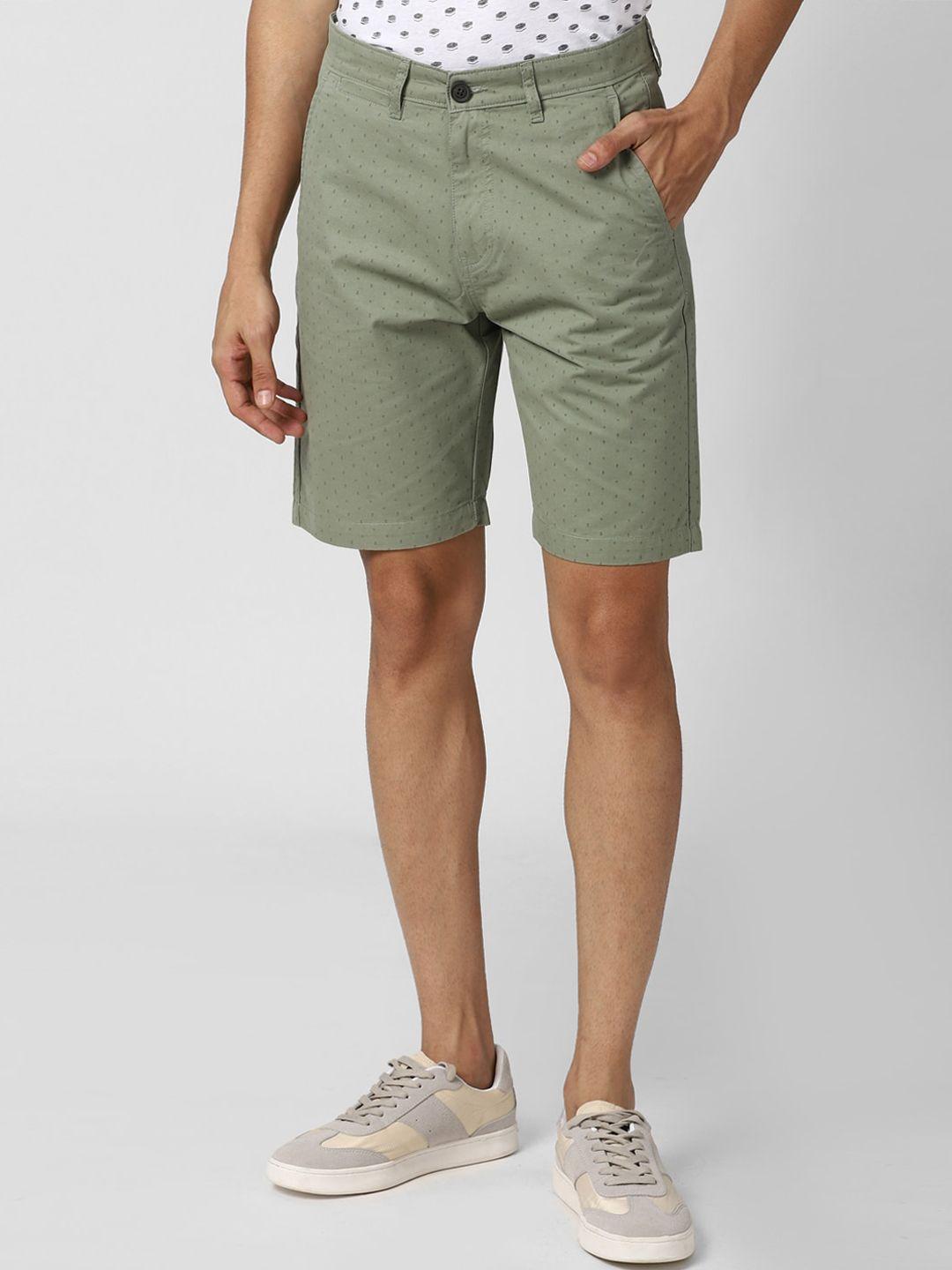 peter england casuals men olive green printed shorts