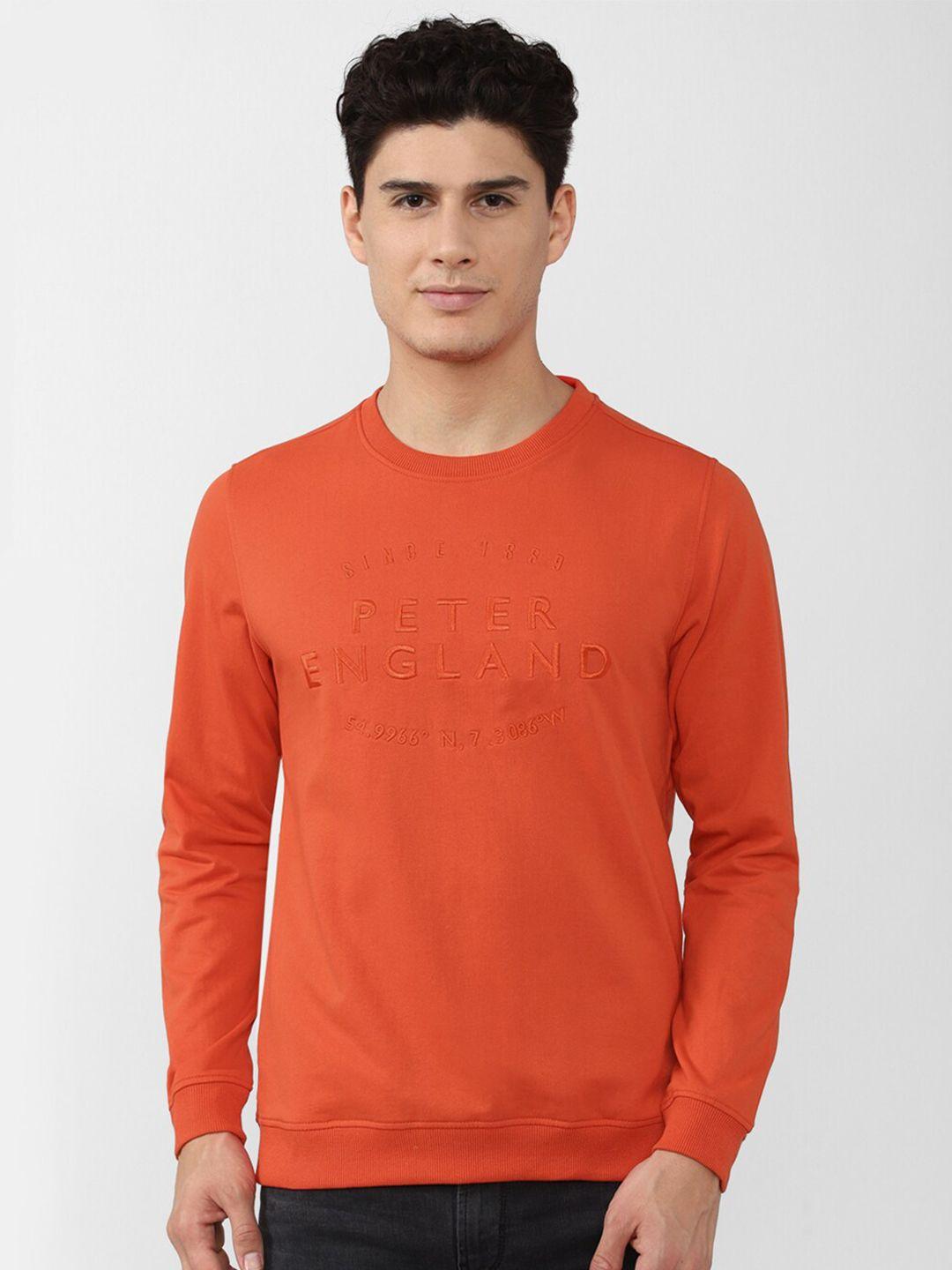 peter england casuals men orange embroidered sweatshirt