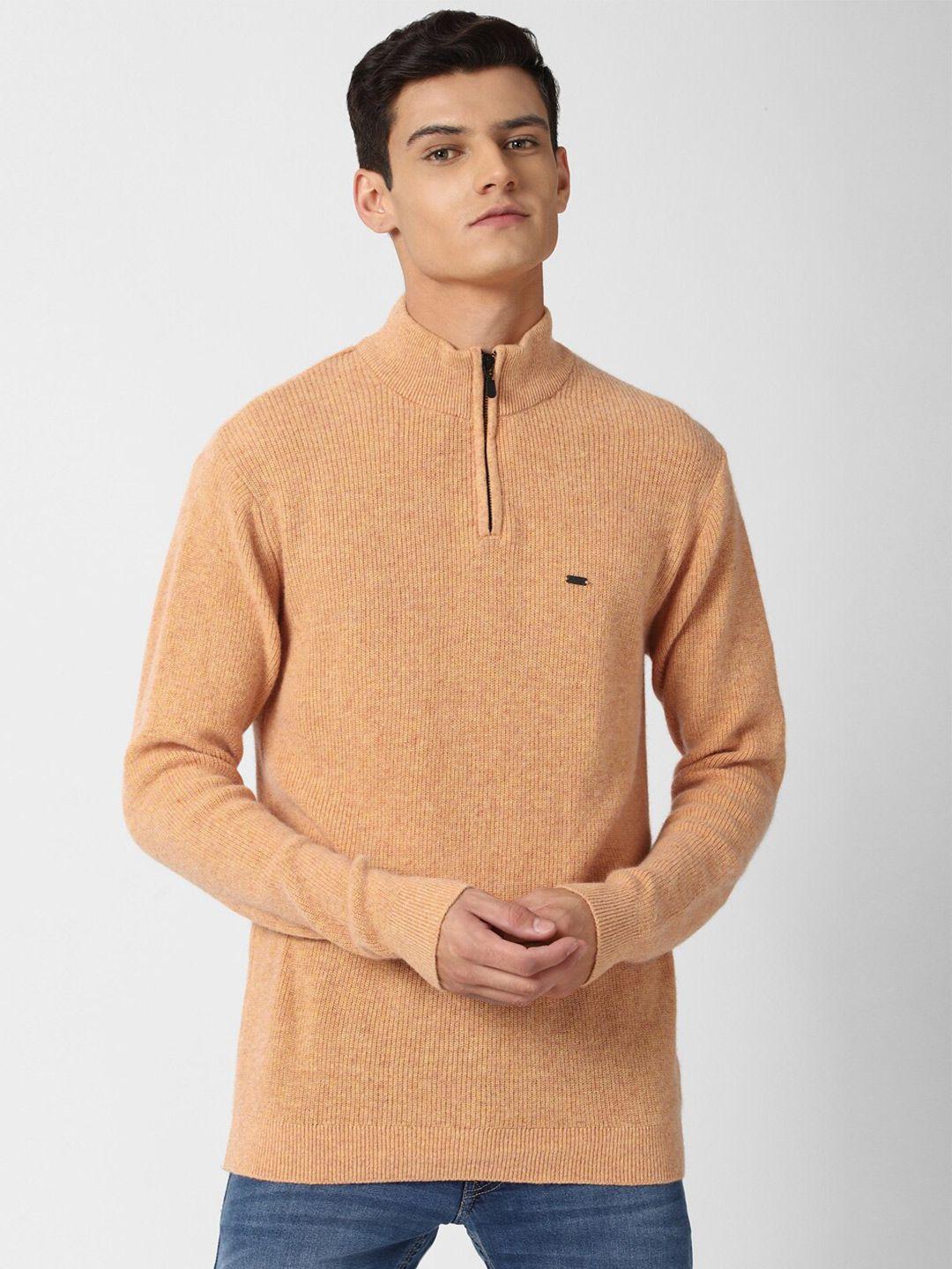 peter england casuals men orange ribbed pullover