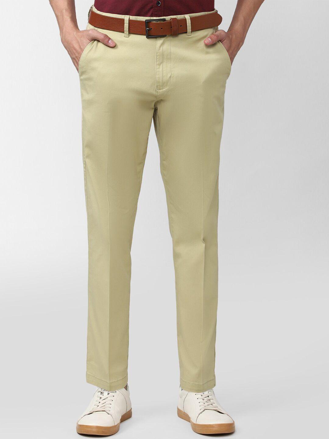 peter england casuals men yellow slim fit chinos trousers