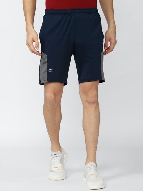 peter england casuals navy regular fit striped shorts