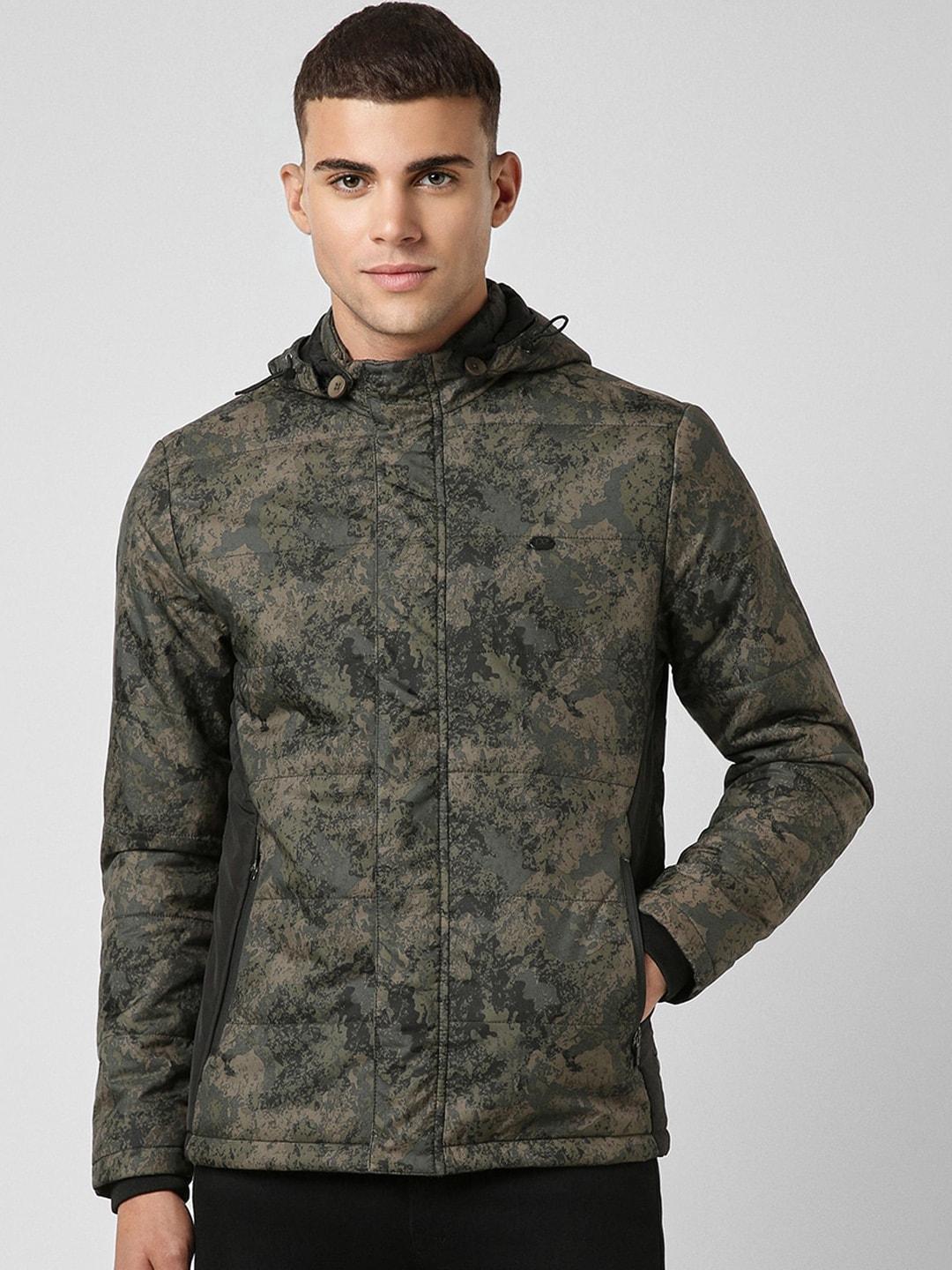 peter england casuals printed hooded bomber jacket