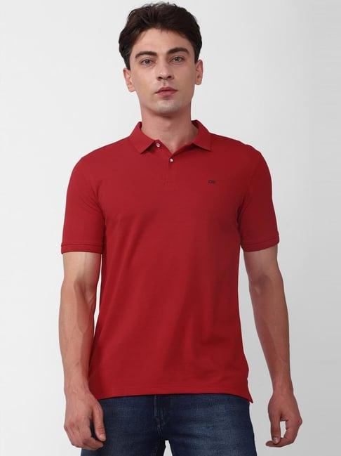 peter england casuals red cotton slim fit polo t-shirt