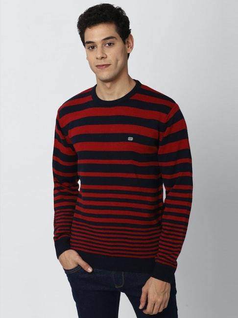 peter england casuals red regular fit striped sweater