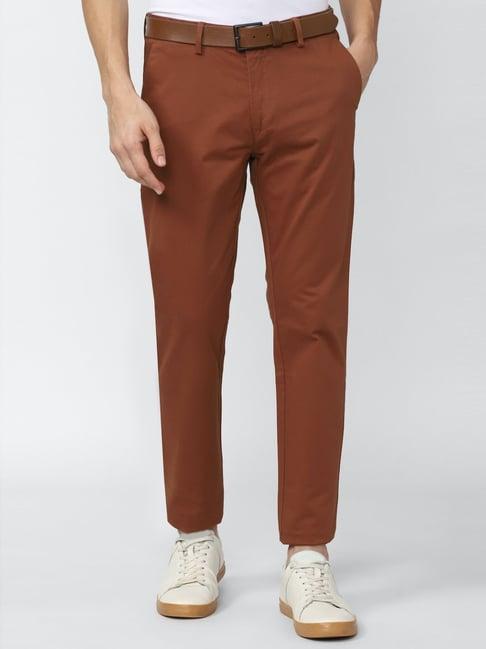 peter england casuals red slim fit trousers