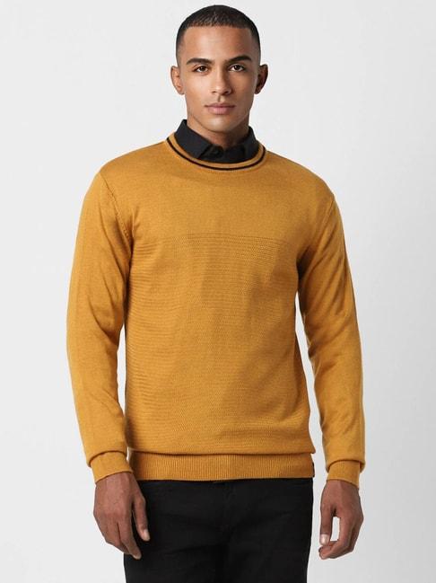 peter england casuals yellow linen regular fit self pattern sweater