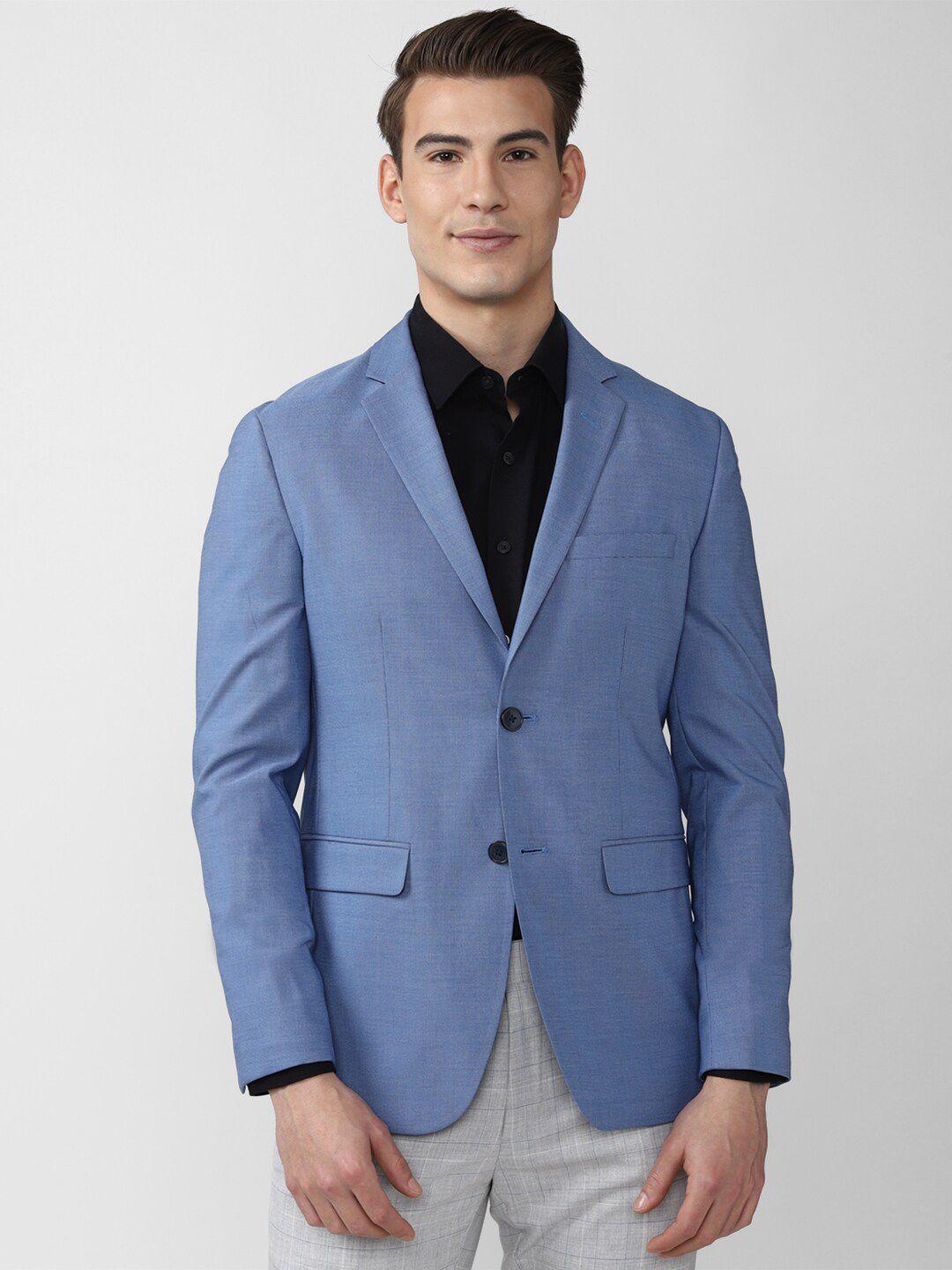 peter england elite men blue solid single-breasted slim-fit formal blazer