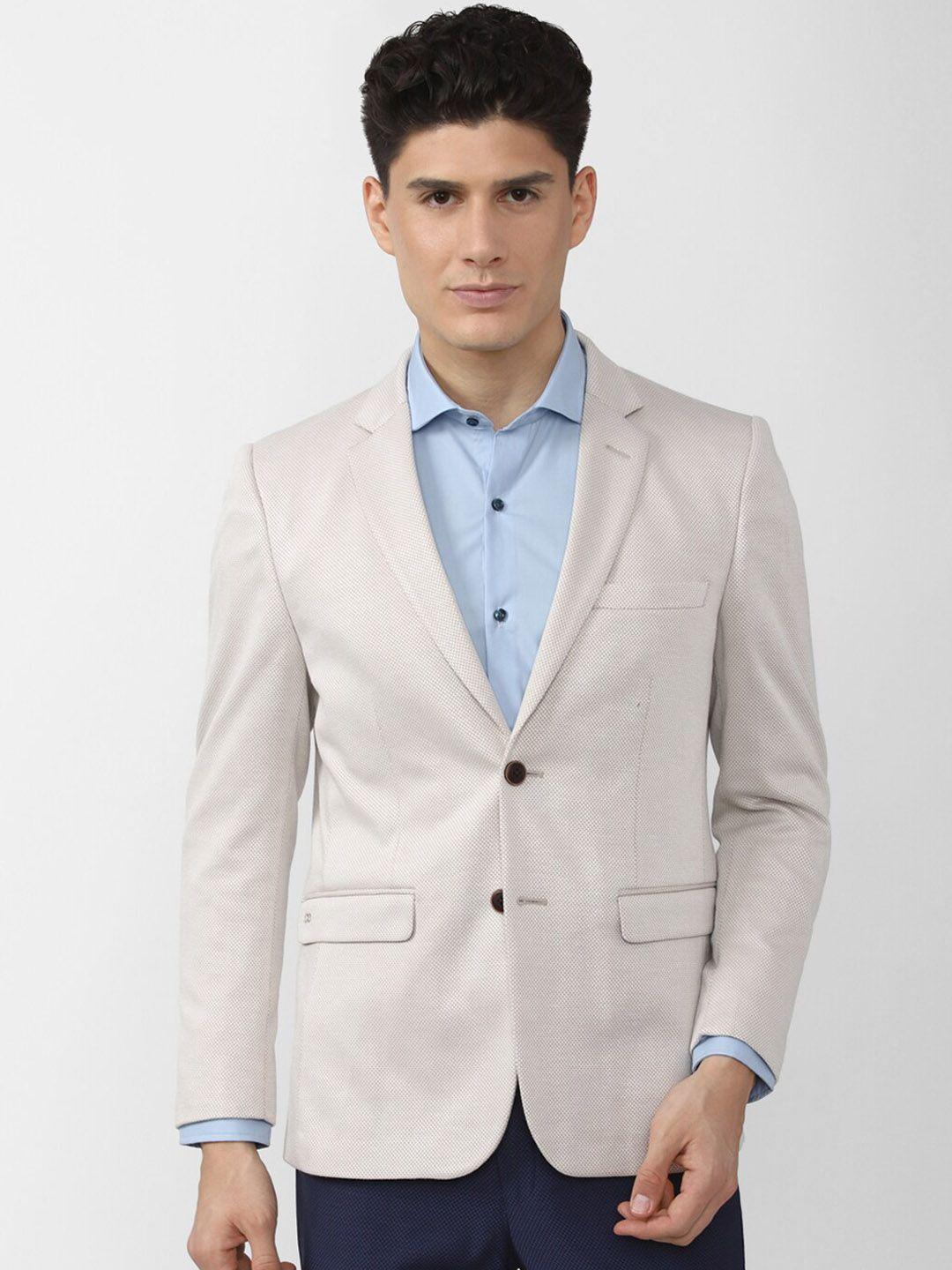 peter england elite men cream colored solid slim-fit single-breasted blazers