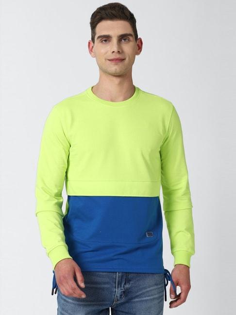 peter england green & blue slim fit colour block sweatshirt