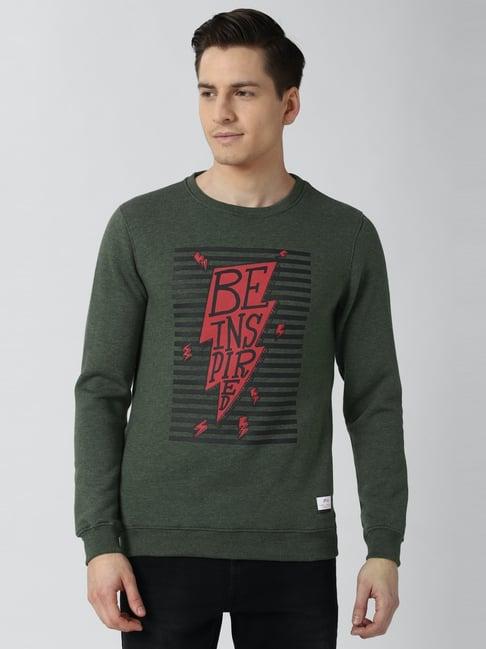 peter england green slim fit printed sweatshirt