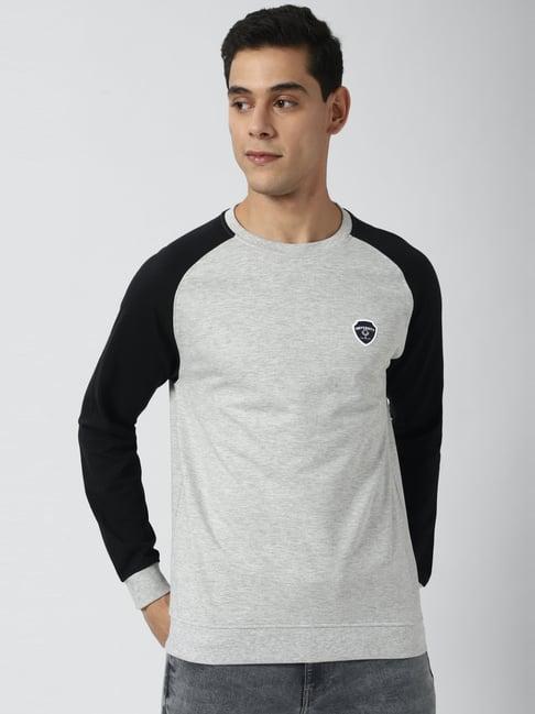 peter england grey & black slim fit colour block sweatshirt