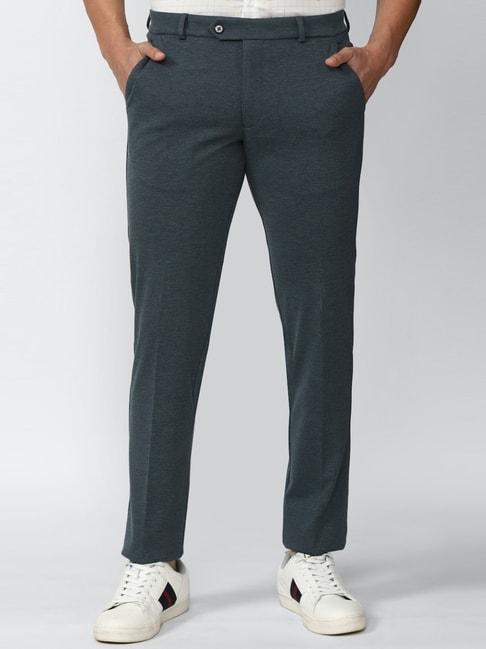 peter england grey slim fit texture trousers