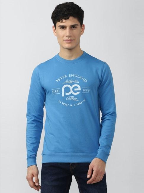 peter england jeans blue slim fit graphic sweatshirt
