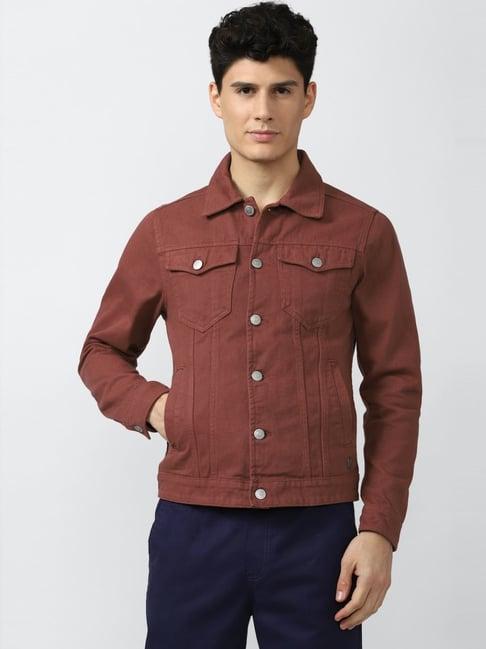 peter england jeans brown cotton regular fit denim jacket
