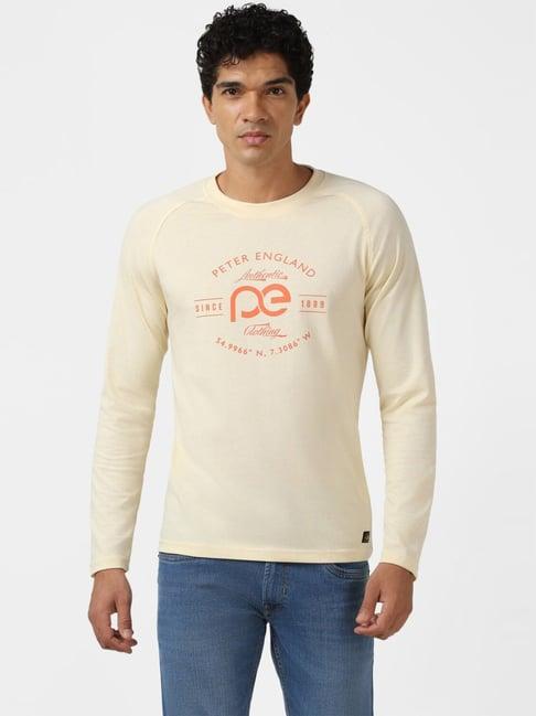 peter england jeans cream  slim fit printed t-shirt