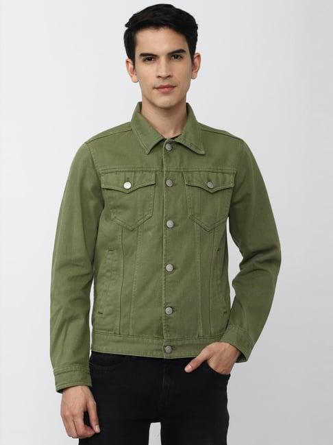 peter england jeans green cotton regular fit denim jacket