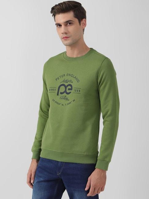 peter england jeans green slim fit printed sweatshirt